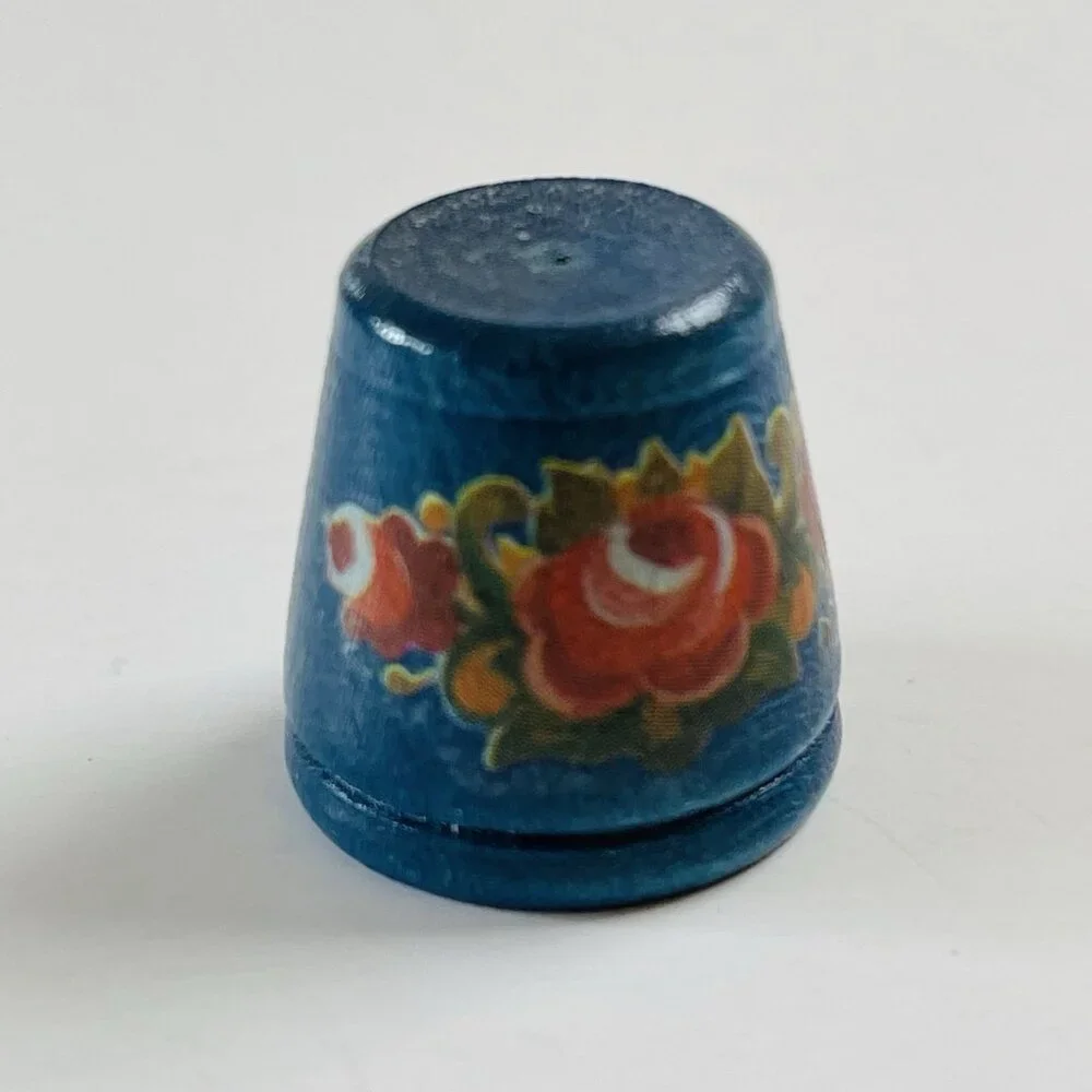 Sewing Quilting Thimble‎ No Size Blue Collectible Hand Painted Floral Decor